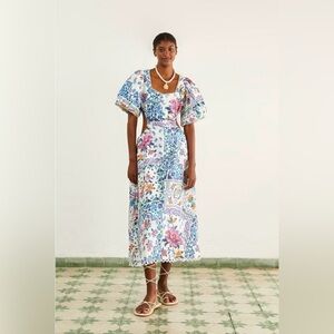 Farm Rio Anthropologie Off-White Romantic Bandanas Midi Dress Small NWT